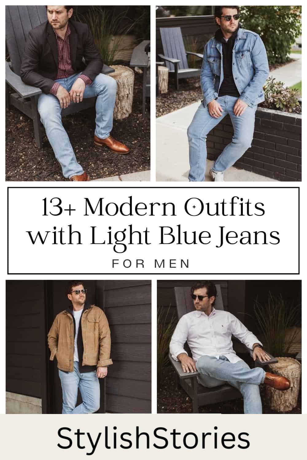 13+ Modern & Stylish Outfits With Light Blue Jeans For Men 2024