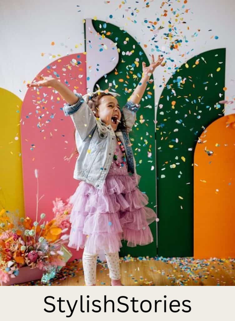 an image of a young girl throwing confetti in the air