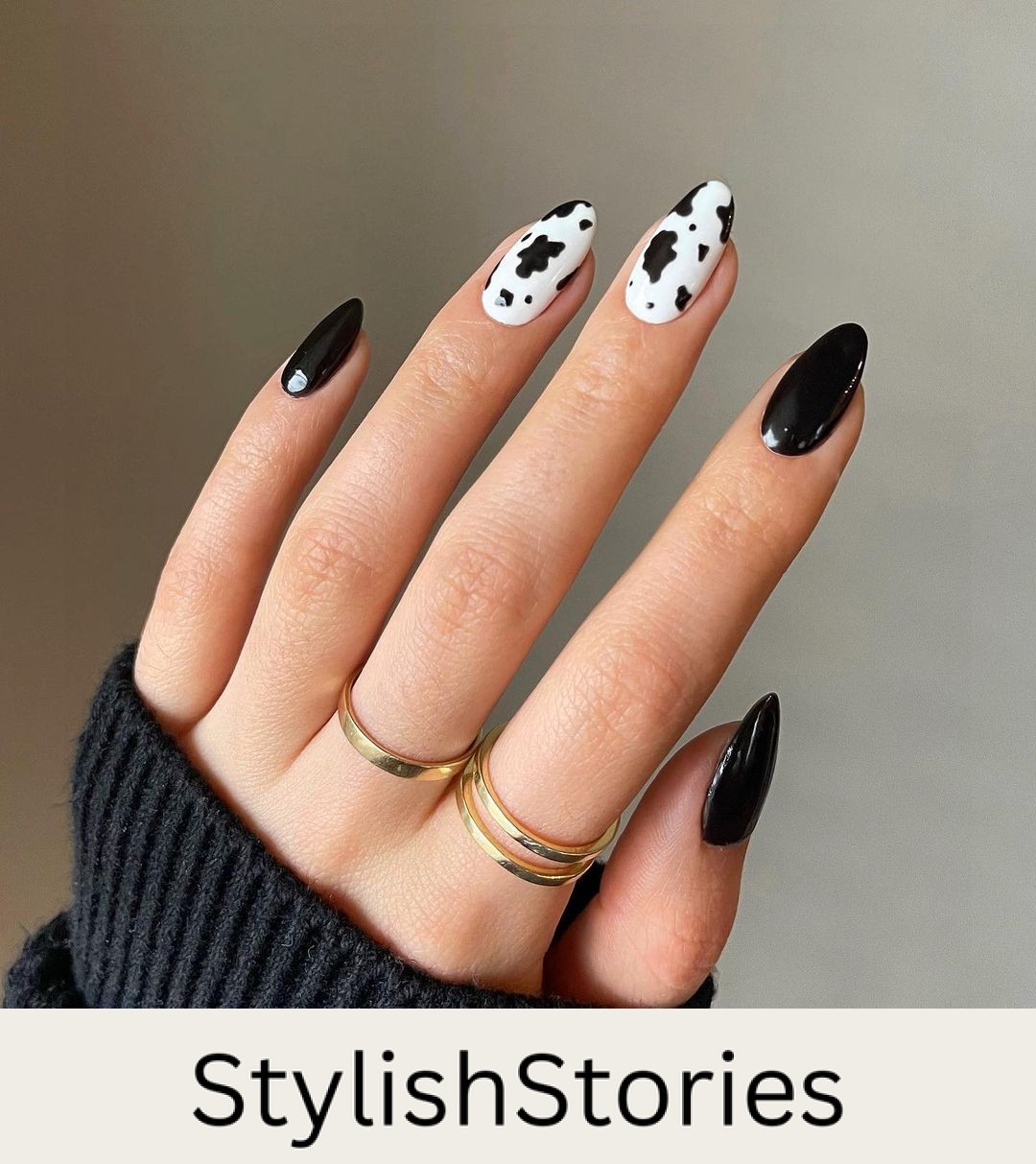 Cow Print and Black Nail Combo