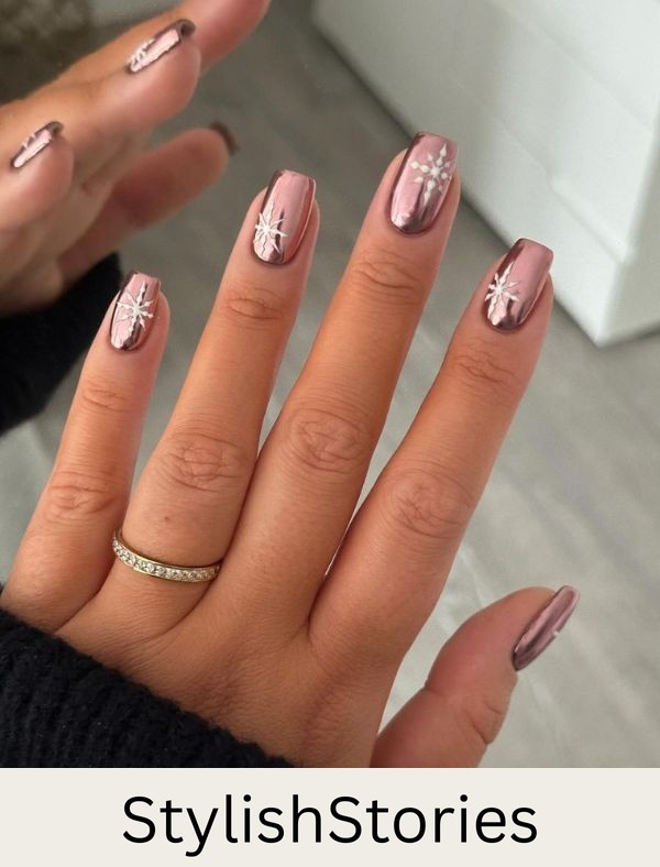 Metallic Snowflake Nail Art
