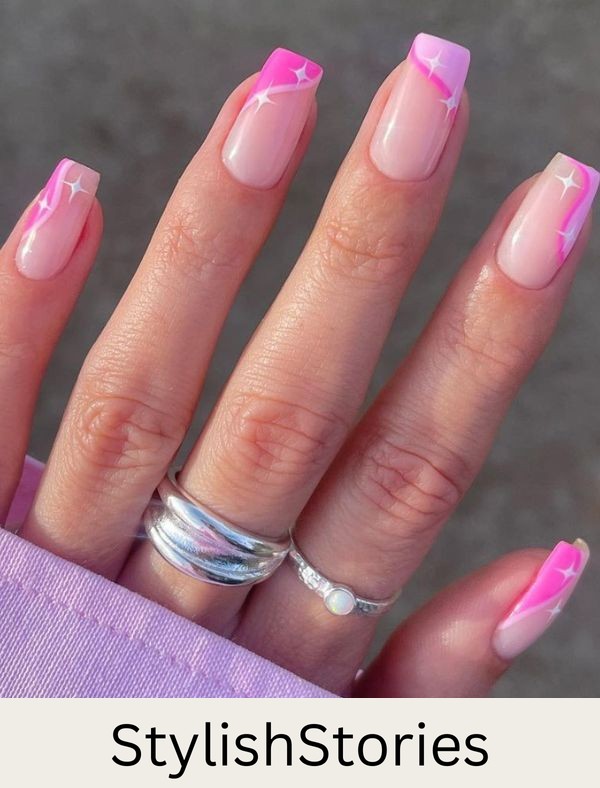 Rosy Swirled Constellation Nails