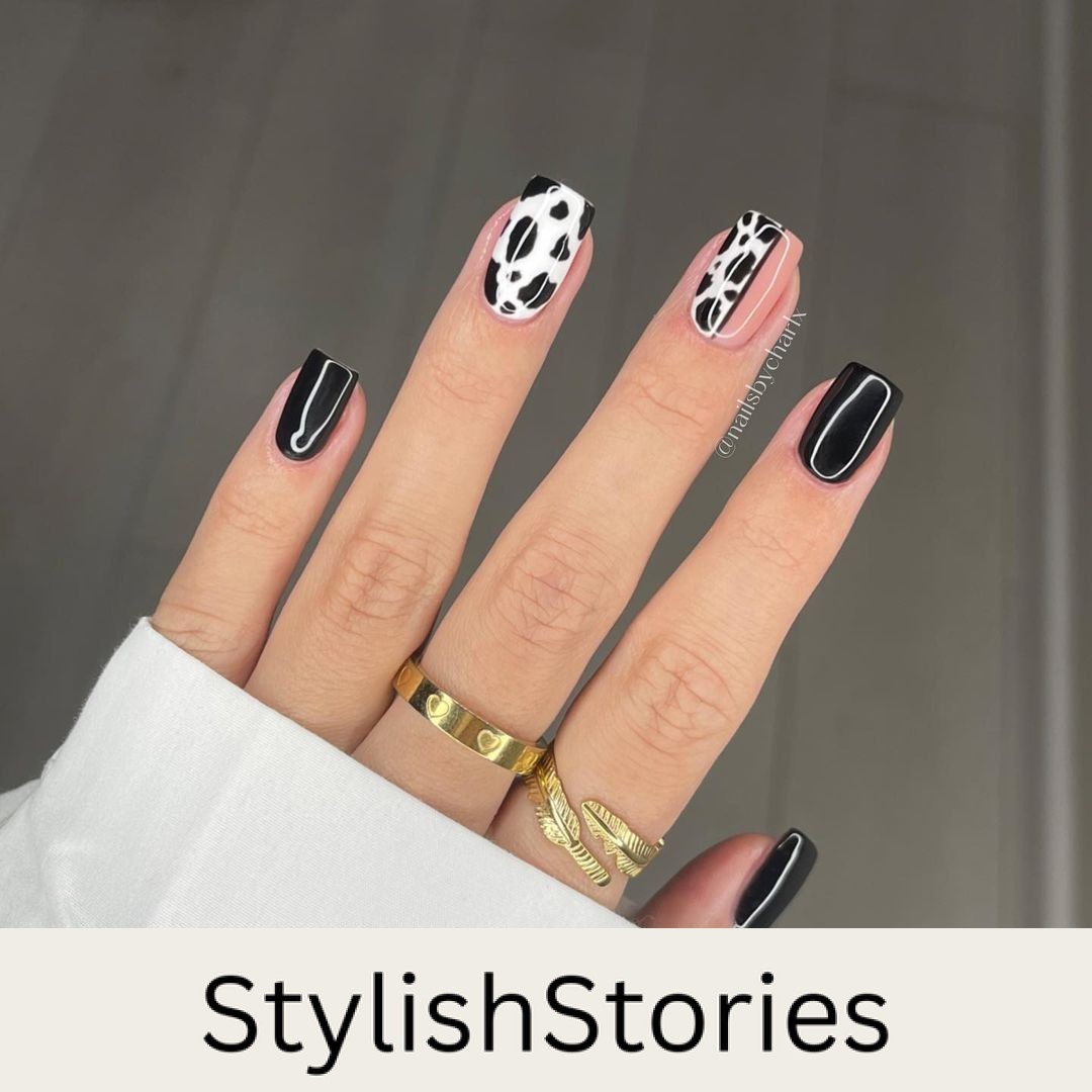 Cow Print and Black Nails Combo