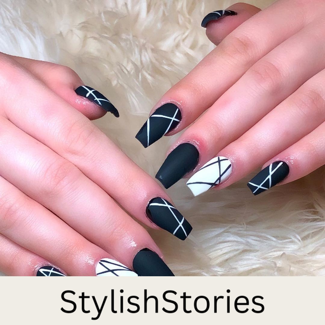 Matte Geometric Coffin Nail Design