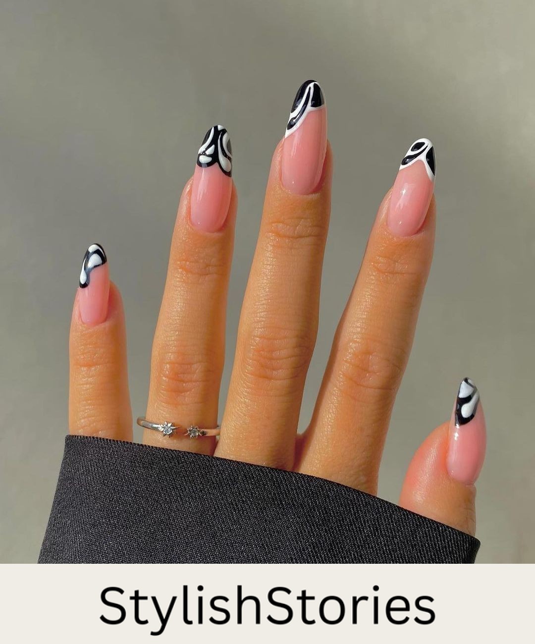 Black and White Abstract French Manicure