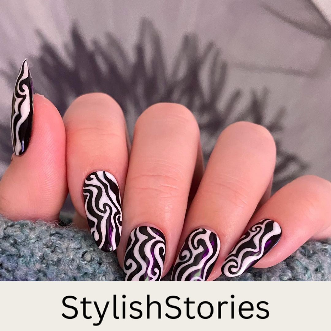 Elegant Monochrome Swirl Nail Art