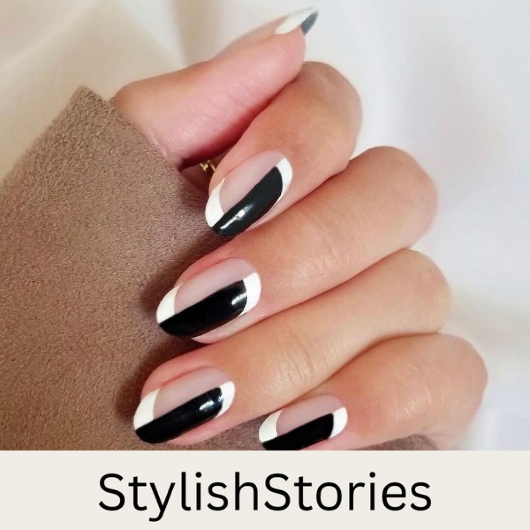 Chic Contrast Half Black and Half White French Tips