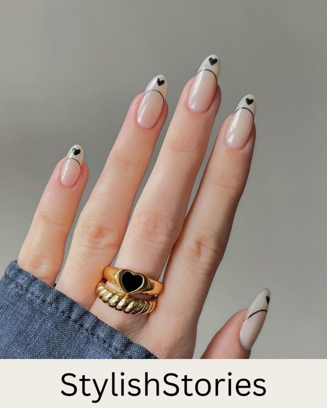 Chic French Manicure with Heart Detail