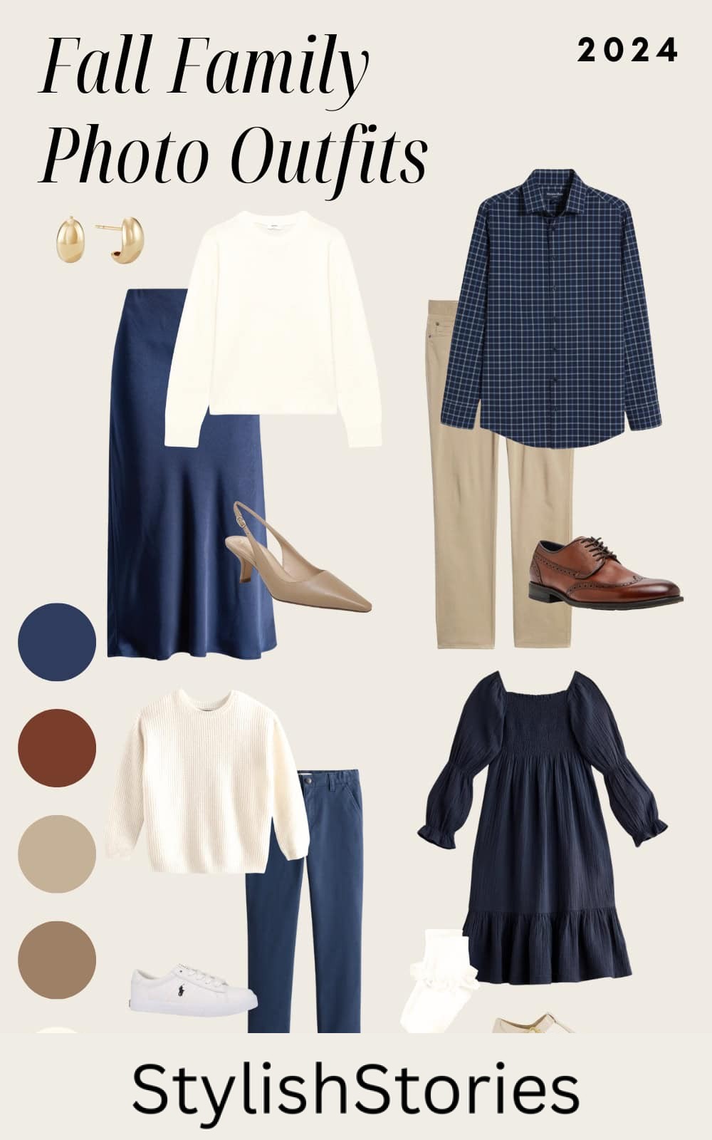 an image board for fall family outfits featuring blue and tan tones