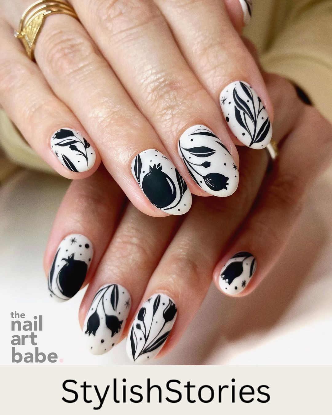 White Base with Black Floral Accents