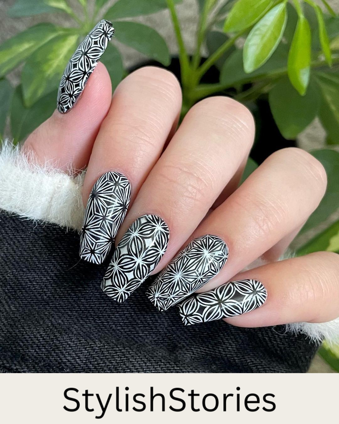 Delicate Intricacy Black and White Nail Design