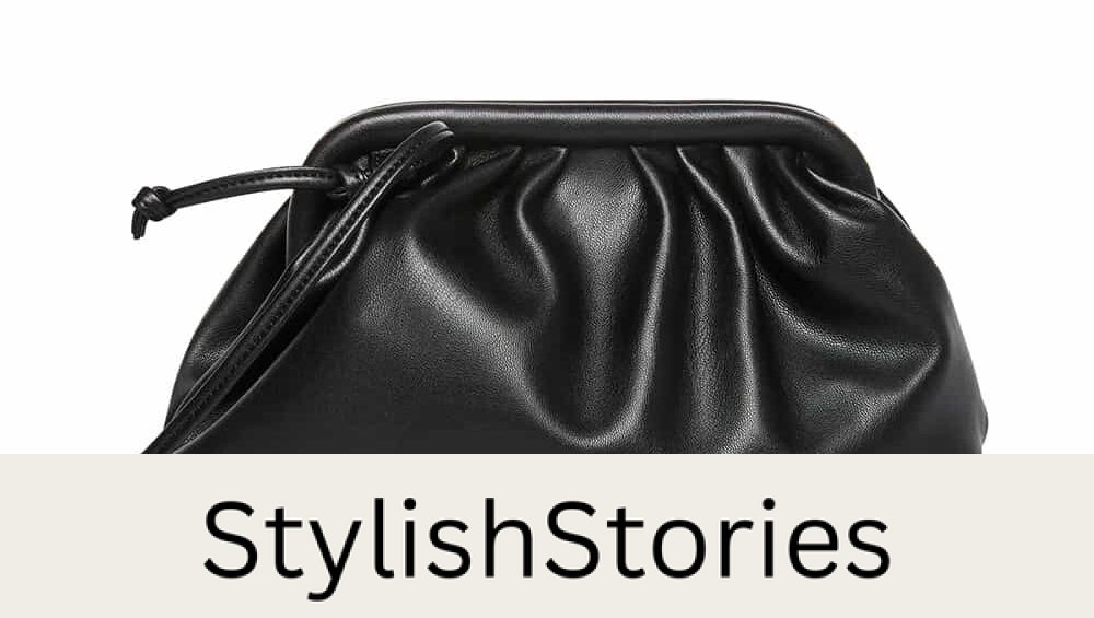 image of a black vegan leather pouch bag that is a look alike for the Bottega Veneta pouch bag