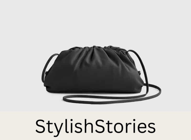 image of a black leather pouch crossbody bag that is a Bottega Veneta look-alike