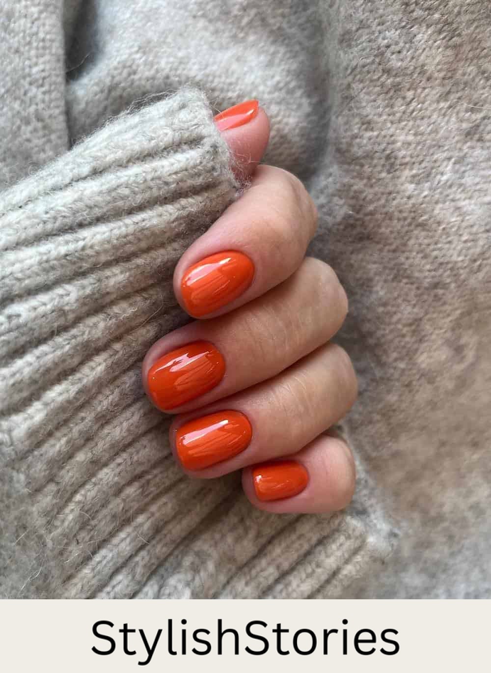 short squoval burnt orange nails
