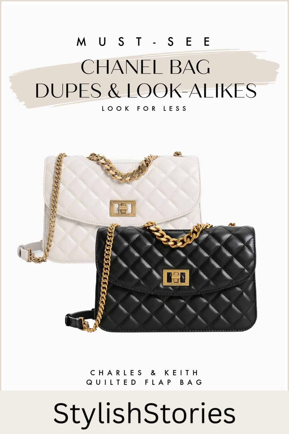 An image of a quilted Chanel bag dupe by Charles & Keith
