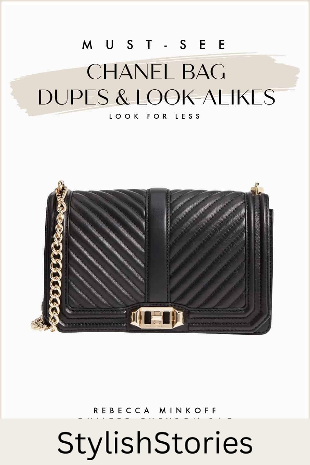 An image of a Chanel crossbody bag dupe from Rebecca Minkoff