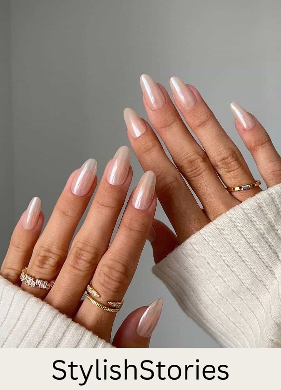 ombre cream chrome nails