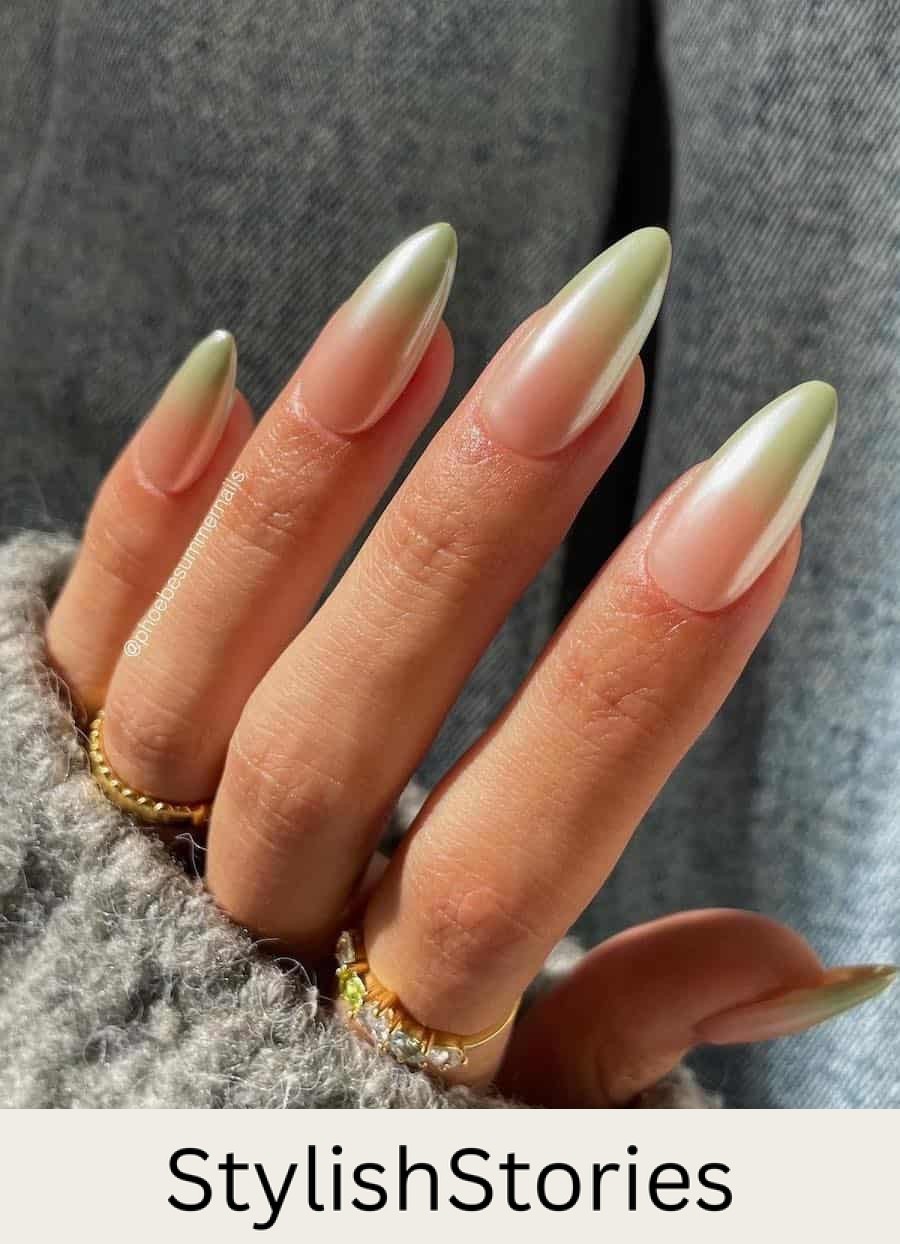 green ombre tips with chrome finish