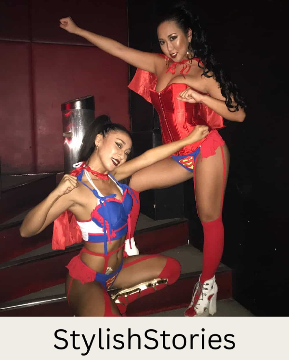 Two women dressed up as Superman on Halloween.
