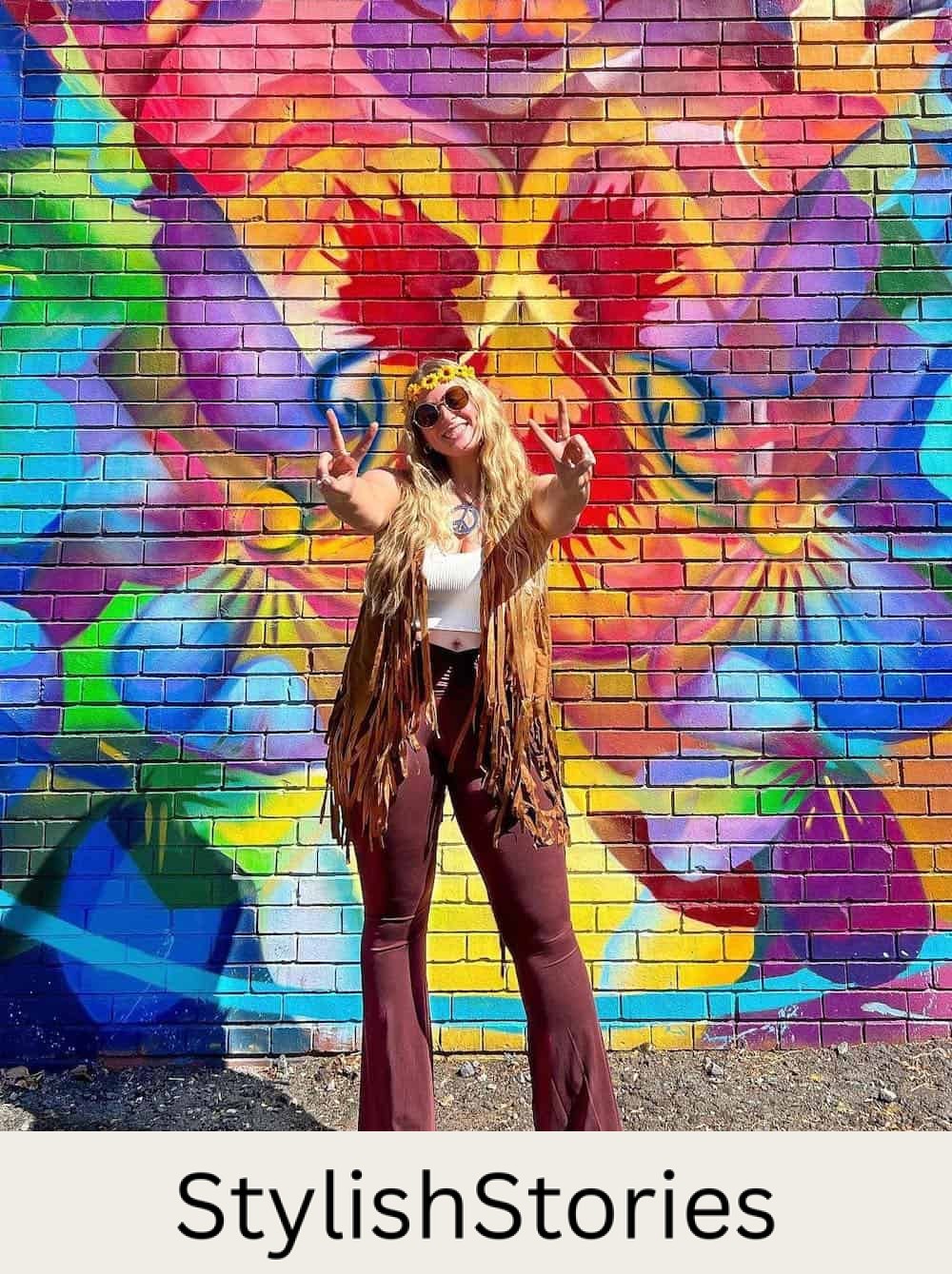 a woman dressed as a hippie
