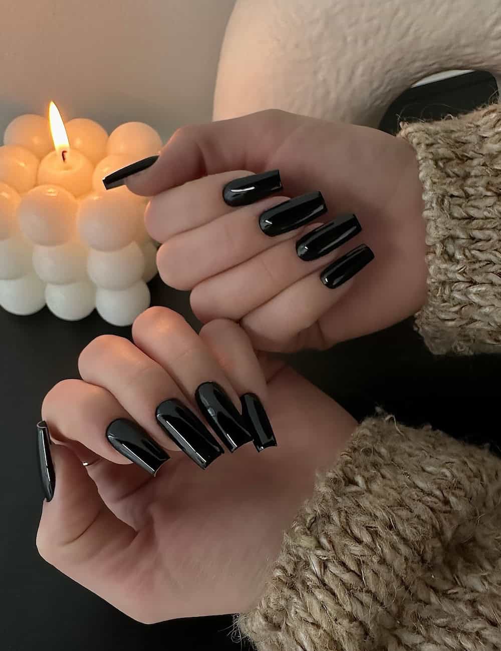 long glazed black square nails