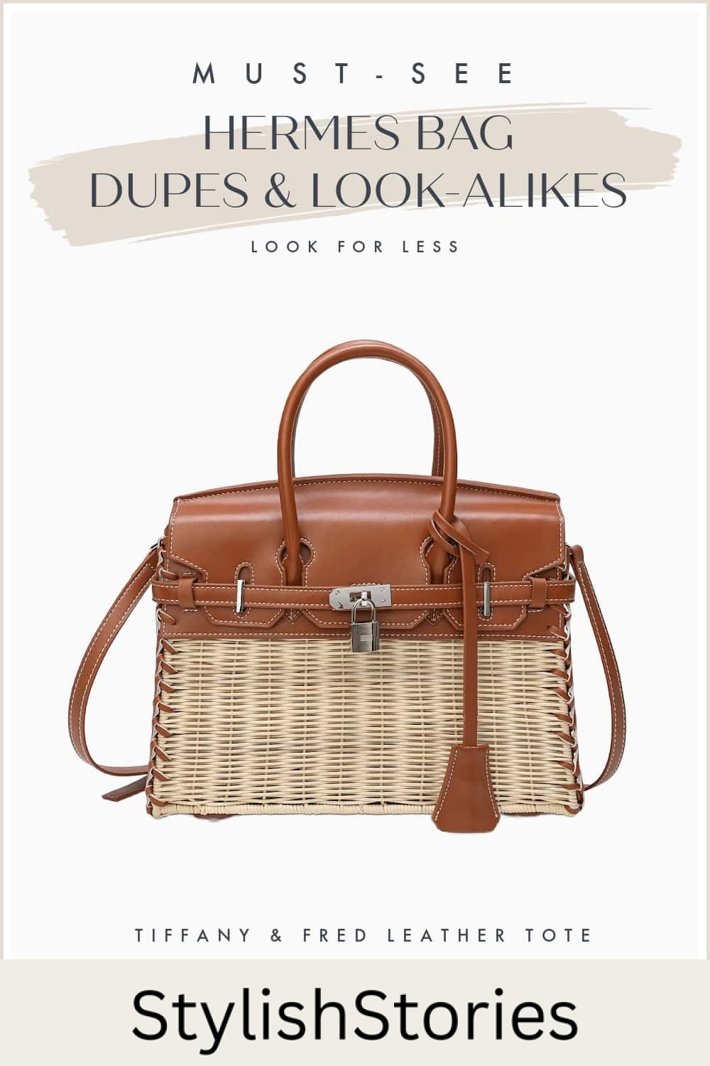an image board of a brown leather and rattan Hermes bag dupe from Etsy