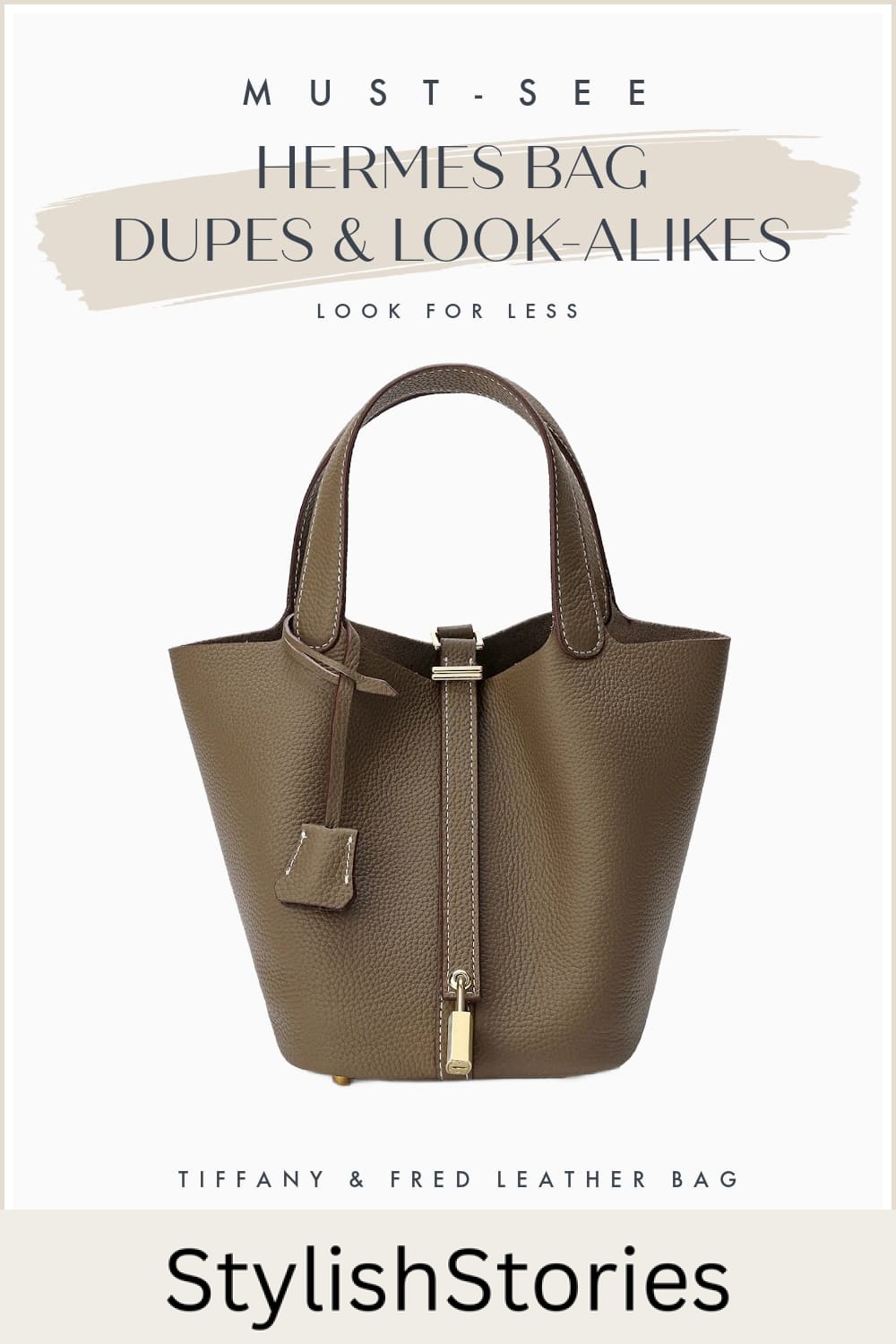 an image board of a muted brown leather Hermes bag dupe from Etsy