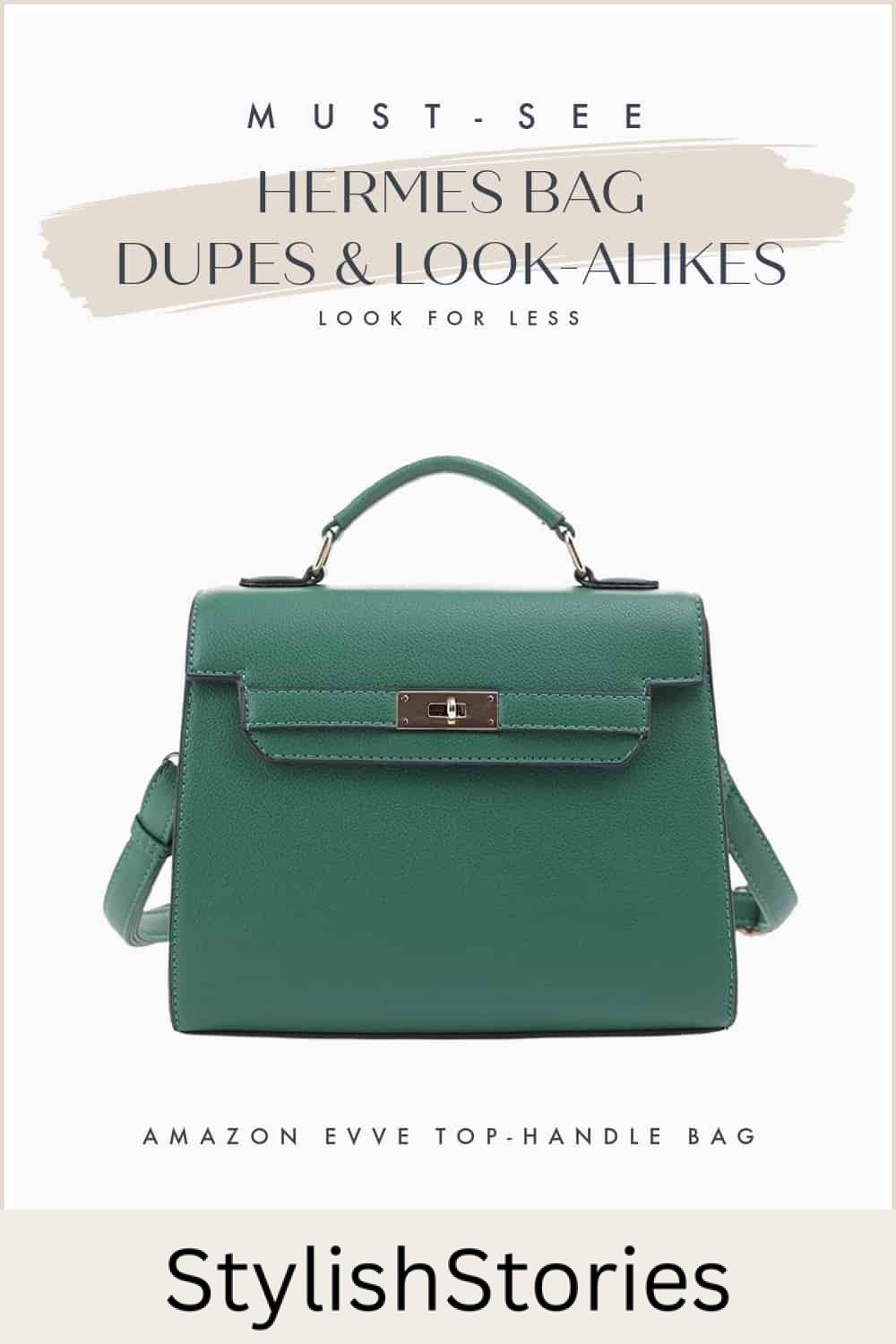 an image board of a green leather top handle Hermes look-alike purse from Amazon