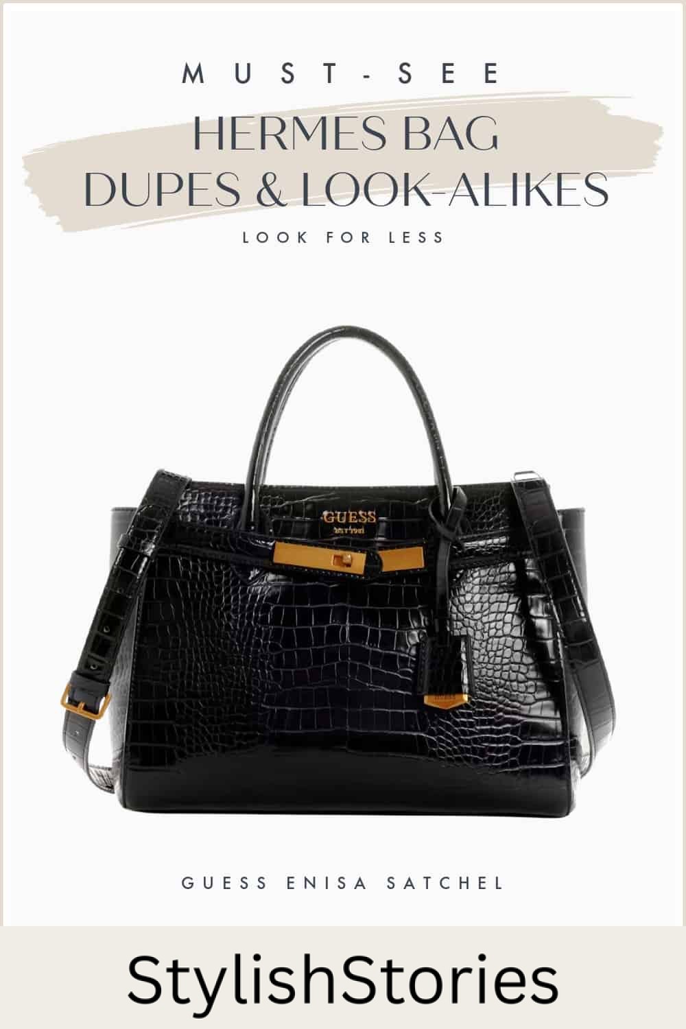 an image board of a croc-embossed black leather Hermes bag dupe from guess