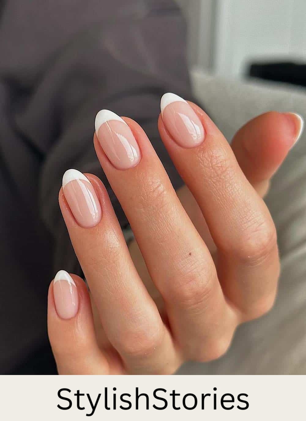 short almond nails with French tips