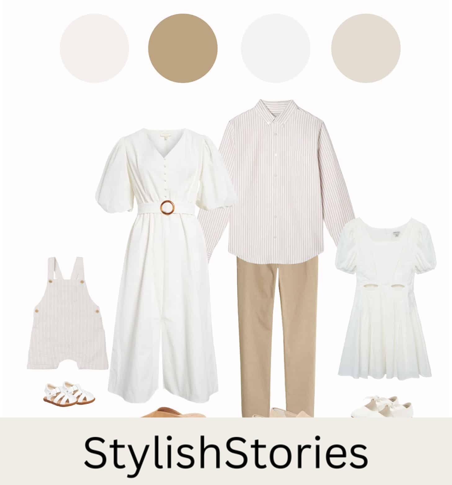 mood board of a family photo outfit guide with neutral colors