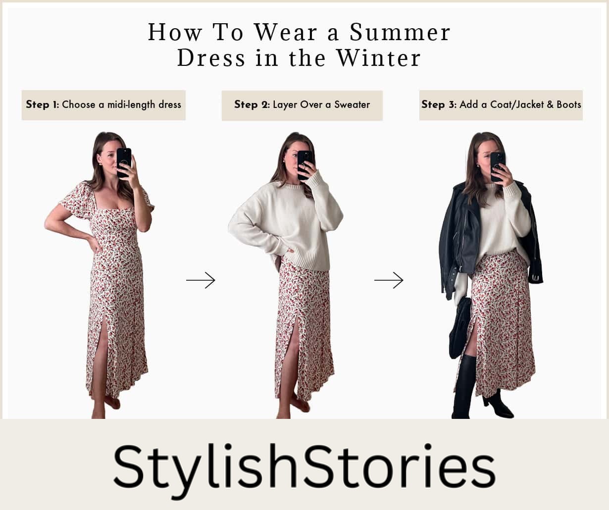 Graphic showing how to wear a summer dress in the winter.