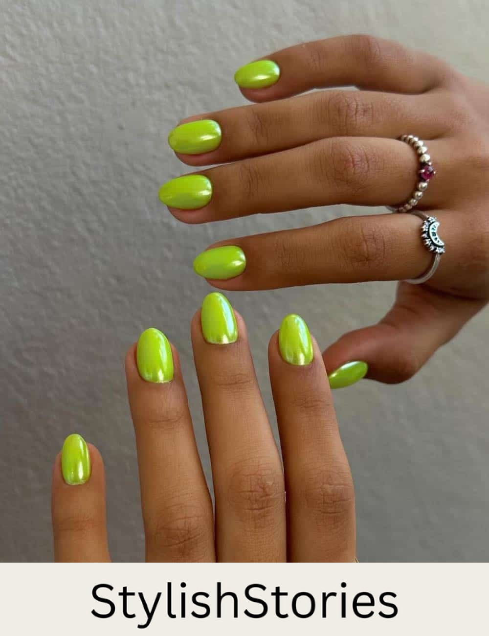 short round lime green chrome nails