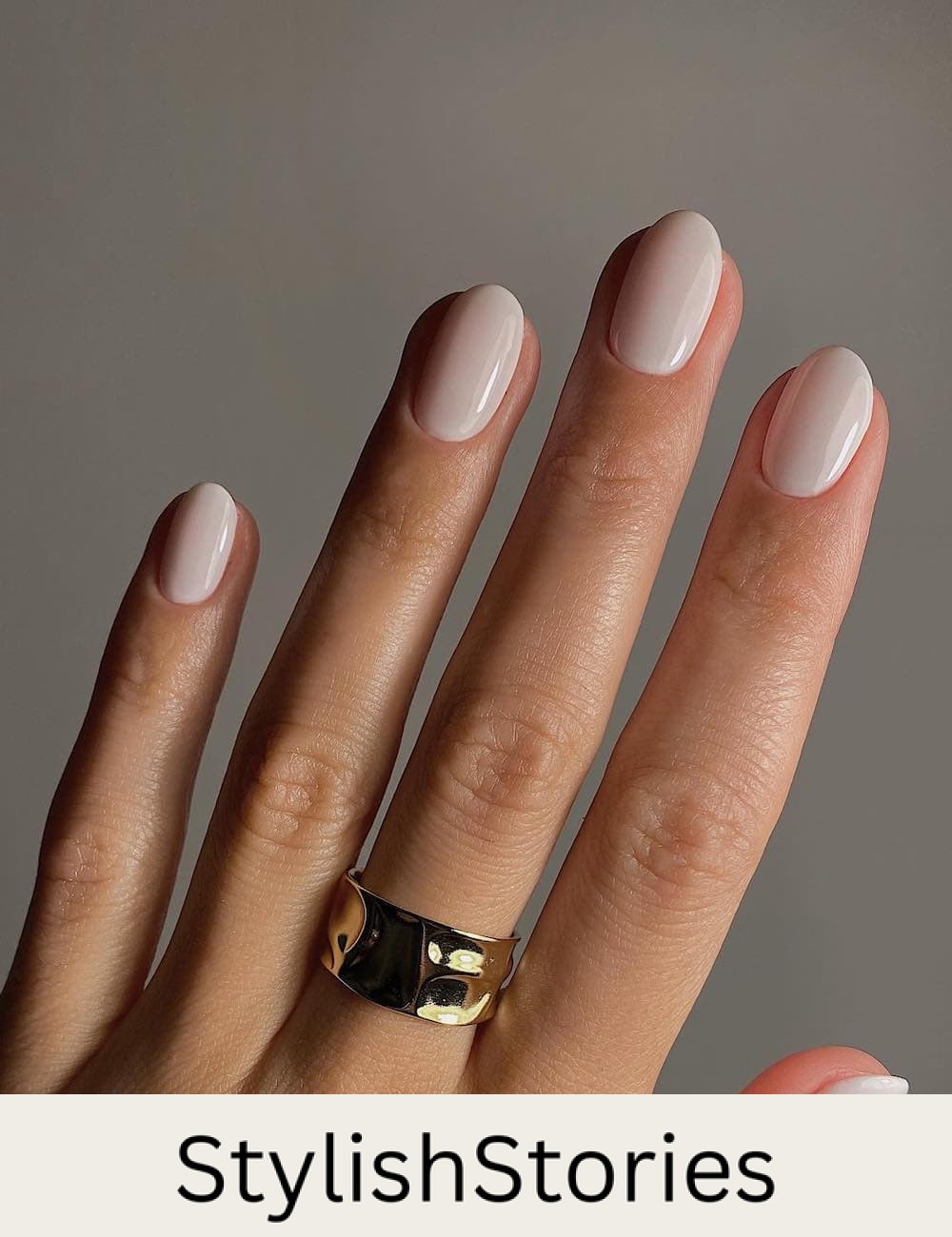 short round milky white nails
