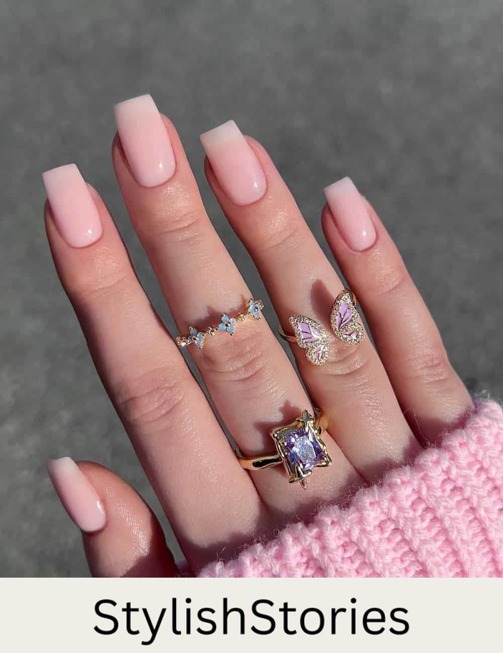 medium square nails with milky nude pink polish