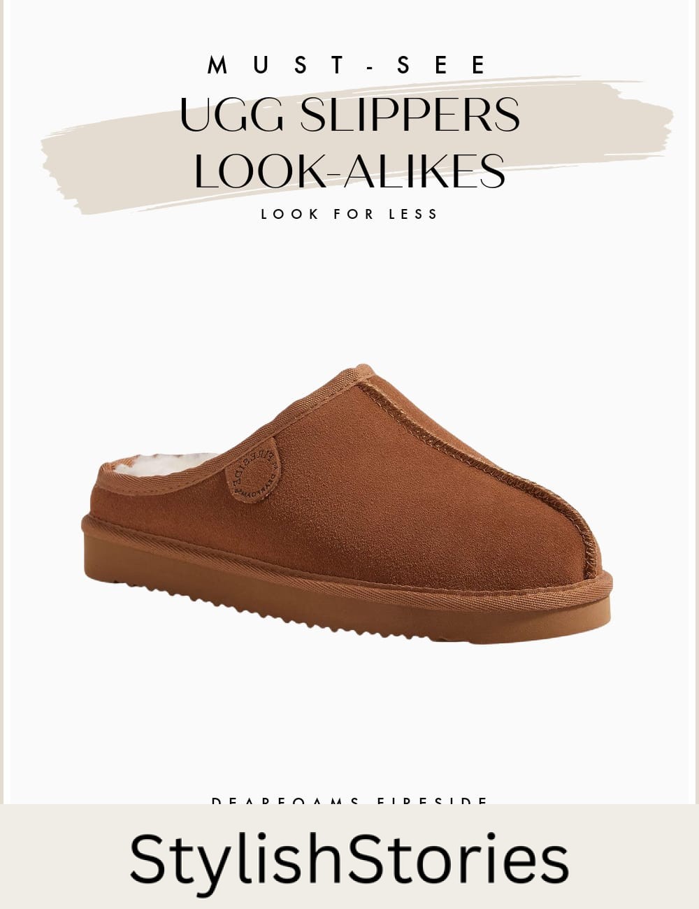 An image board of the Greta slippers from Dearfoams as a dupe for Ugg Tazman slippers