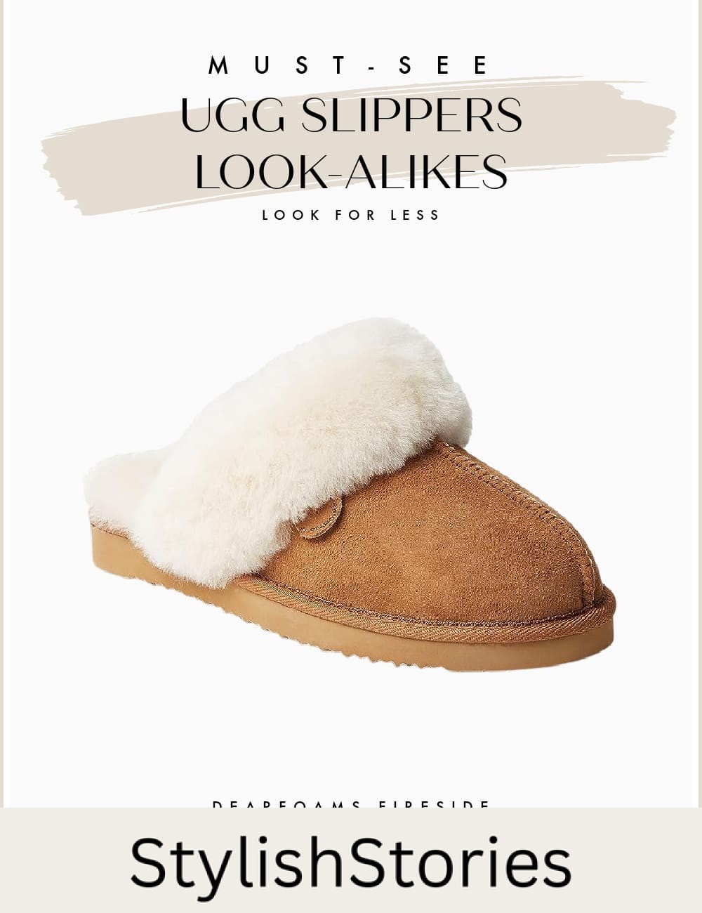 An image board of the Sydney slippers from Dearfoams as a dupe for Ugg slippers