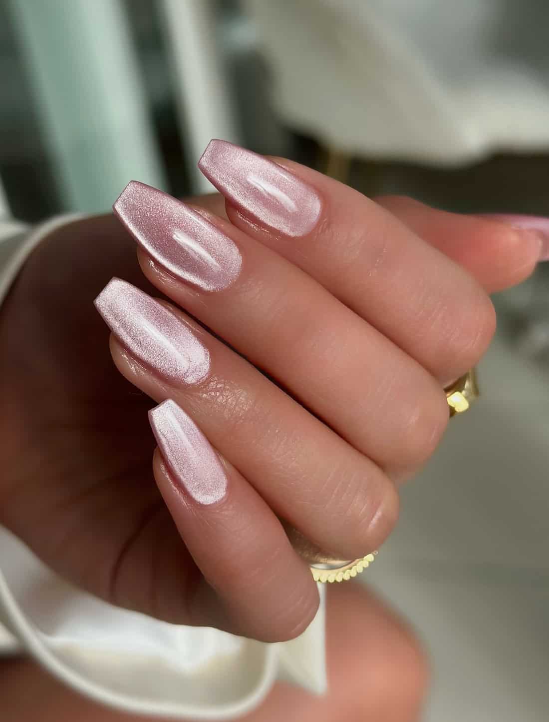 shimmering pink tapered nails