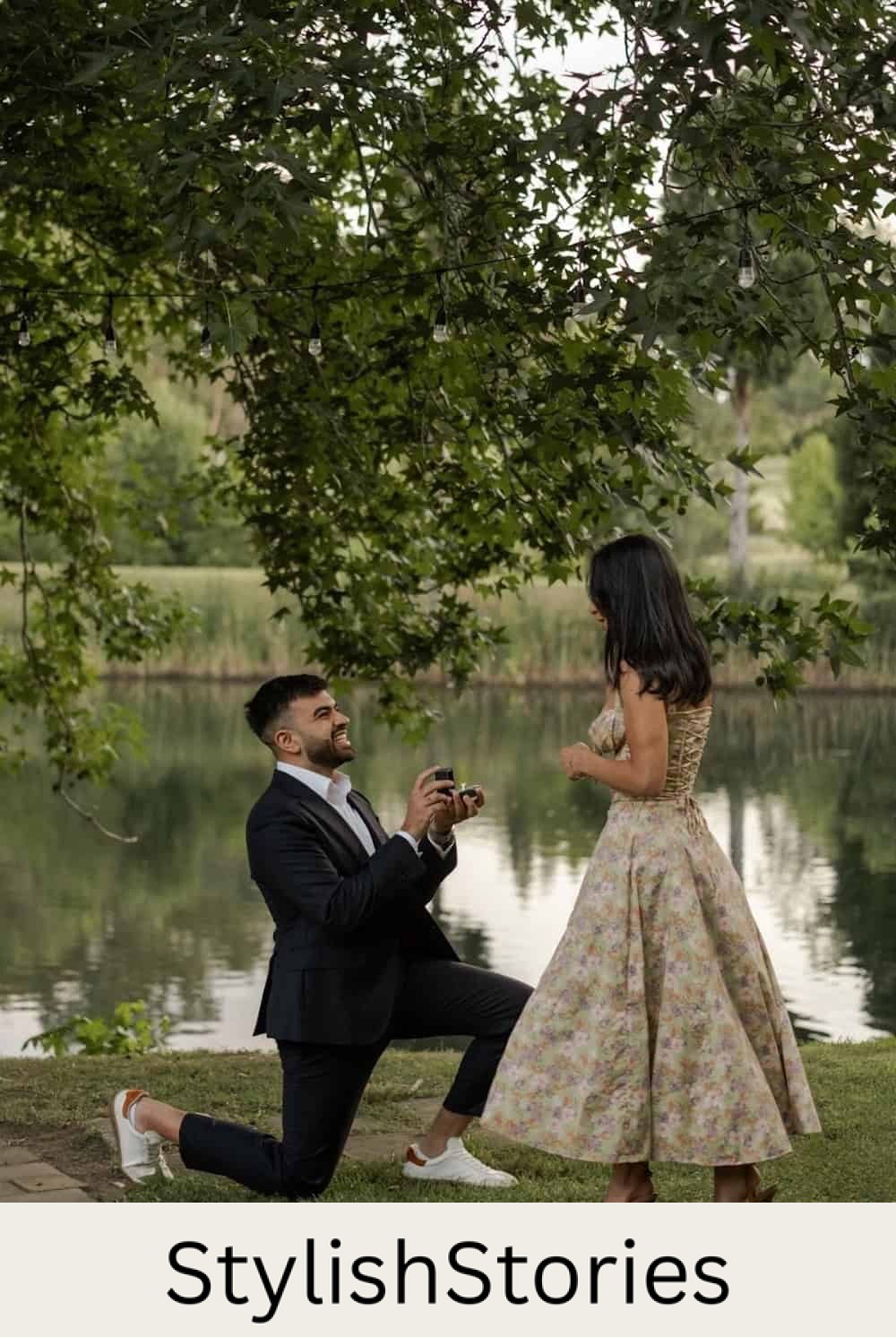 engagement photos featuring a couple wearing formal wear