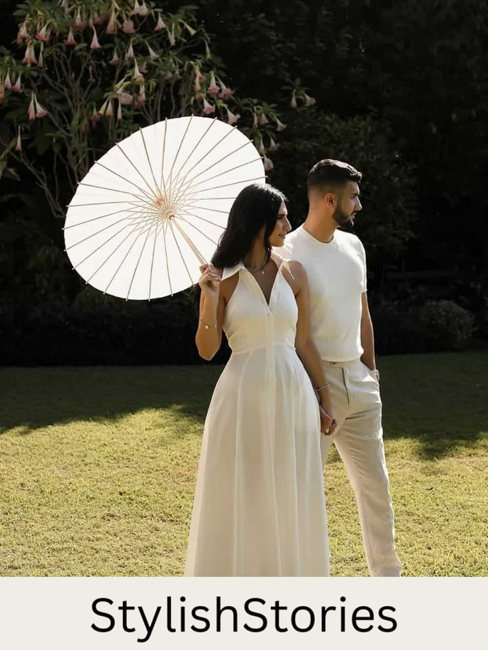 engagement photos featuring a couple wearing old money inspired outfits