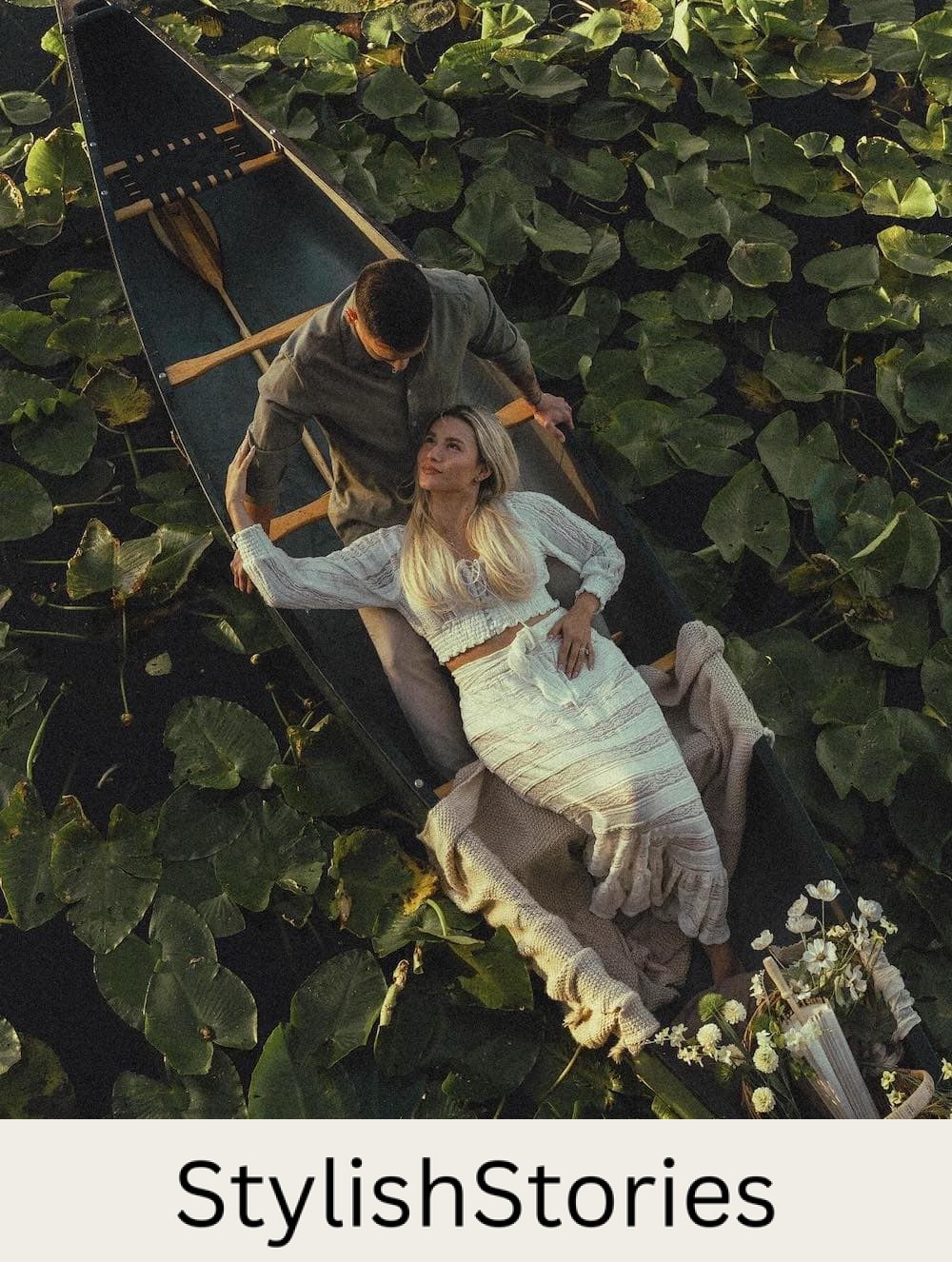 engagement photos featuring a couple wearing classy boho pieces