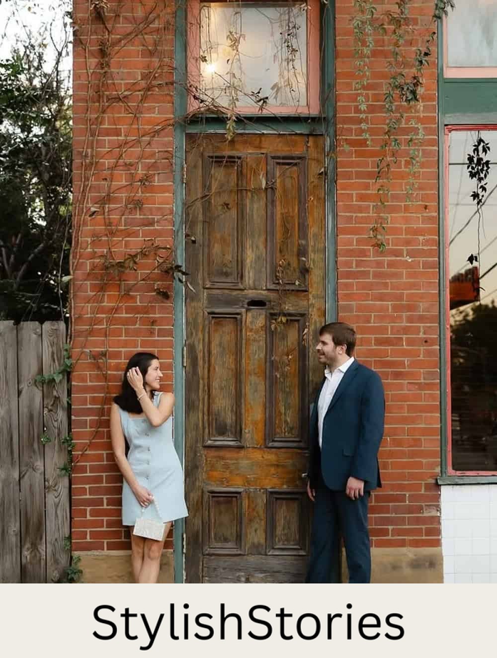 engagement photos featuring a couple wearing vintage old money inspired outfits
