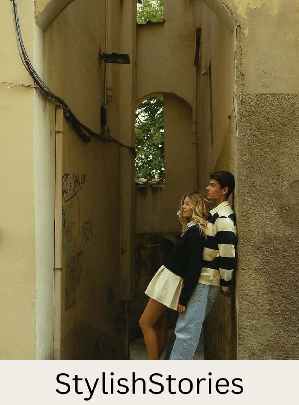 engagement photos featuring a couple wearing preppy old money inspired outfits