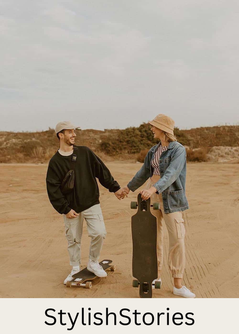 engagement photos featuring a couple wearing casual streetwear