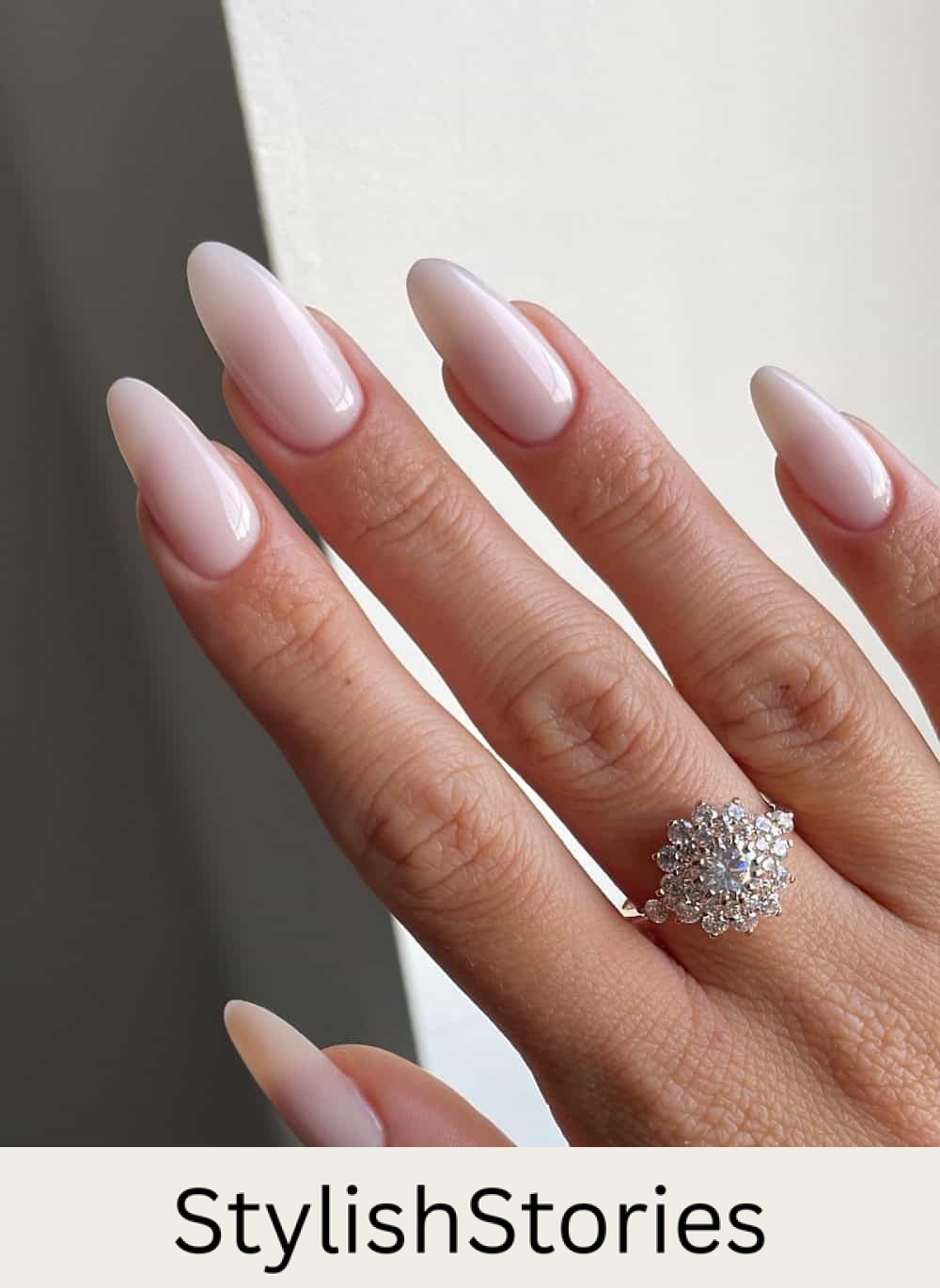 long milky white almond nails