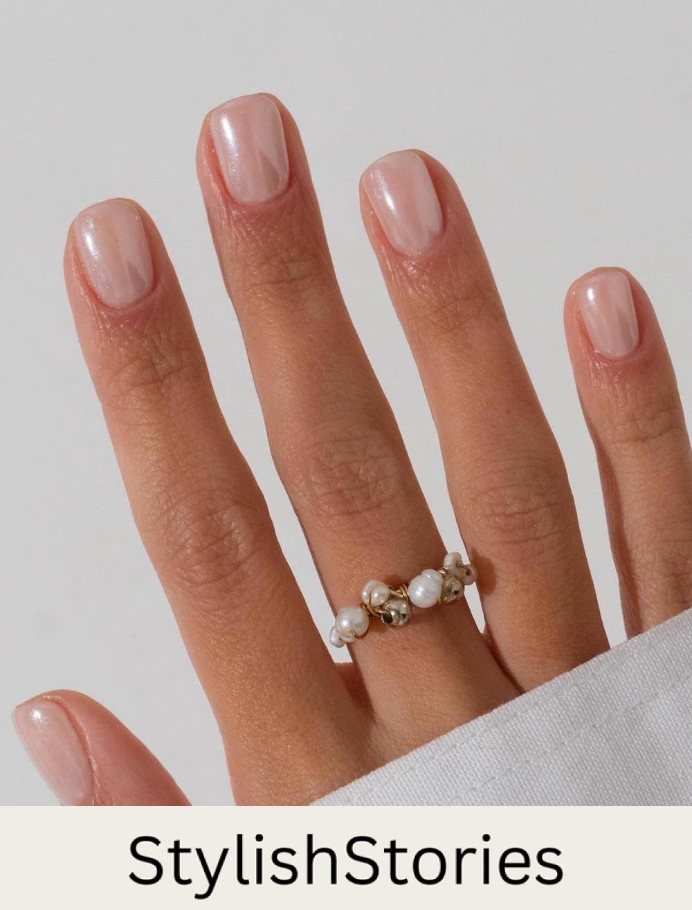 short shimmering pink nails