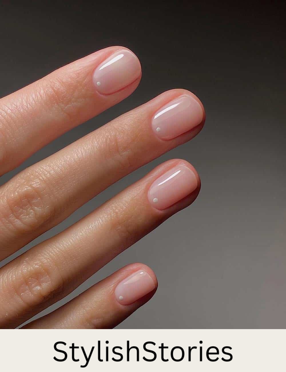 short nude soap nails with dot details
