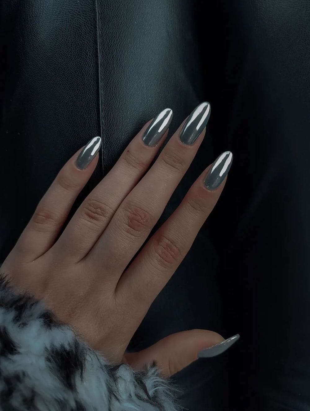 long silver almond nails