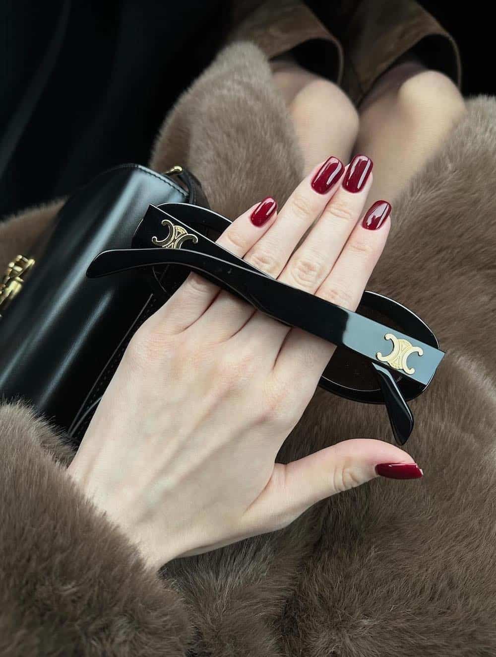 short dark red nails