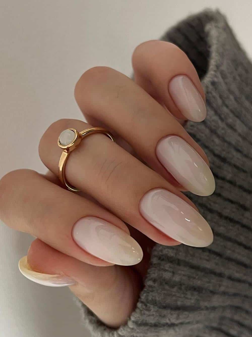 long milky white almond nails