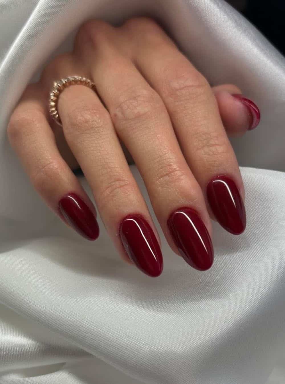 medium dark red almond nails